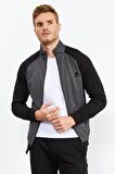 Antrasit - Siyah  Dik Yaka Çift Renk Rahat Form Klasik Paça Erkek Eşofman Takımı - 85113 | 3XL
