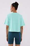 Mint Yeşili Asimetrik Yazı Baskılı O Yaka Kadın Oversize T-Shirt - 97136 | XXL