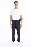TOMMY LIFE Siyah Erkek Basic Cepli Bağcıklı Rahat Form Lastik Paça Eşofman Altı - 84826