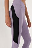 Eflatun Yüksek Bel Şerit Detaylı Slim Fit Dar Paça Kadın Tayt - 94541 | M