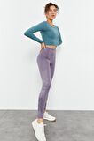 Mint Yeşili Uzun Kollu Dar Kalıp  O Yaka Kadın Crop Top - 97150 | XL