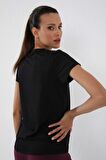 Siyah Basic Kısa Kol Standart Kalıp O Yaka Kadın T-Shirt - 97144 | M