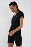 Siyah Basic Kısa Kol Standart Kalıp V Yaka Kadın T-Shirt - 97145 | XL