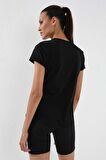 Siyah Basic Kısa Kol Standart Kalıp V Yaka Kadın T-Shirt - 97145 | XL