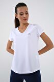 Beyaz Basic Kısa Kol Standart Kalıp V Yaka Kadın T-Shirt - 97145 | M