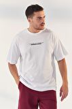Beyaz Yazı Baskılı O Yaka Erkek Oversize T-Shirt - 87984 | XXL