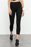 Siyah Yüksek Bel Slim Fit Dar Paça Kadın Kapri Tayt - 93097 | S