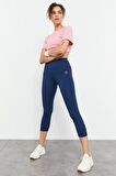 İndigo Yüksek Bel Slim Fit Dar Paça Kadın Kapri Tayt - 93097 | L