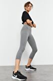 Gri Melanj Yüksek Bel Slim Fit Dar Paça Kadın Kapri Tayt - 93097 | M