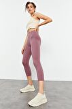 Gül Kurusu Yüksek Bel Slim Fit Dar Paça Kadın Kapri Tayt - 93097 | M