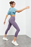 Eflatun Yüksek Bel Slim Fit Dar Paça Kadın Kapri Tayt - 93097 | M
