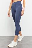 Petrol Yüksek Bel Slim Fit Dar Paça Kadın Kapri Tayt - 93097 | L