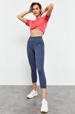 Petrol Yüksek Bel Slim Fit Dar Paça Kadın Kapri Tayt - 93097 | M
