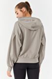 Koyu Bej Balon Kol Kapüşonlu Kadın Oversize Sweatshirt - 97156 | XL