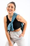 Siyah Basic Sıfır Kol Dar Kalıp U Yaka Kadın Crop Top - 97160 | M