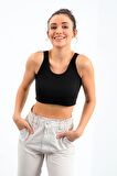 Siyah Basic Sıfır Kol Dar Kalıp U Yaka Kadın Crop Top - 97160 | M