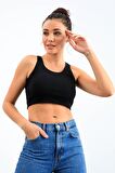 Lacivert Basic Sıfır Kol Dar Kalıp U Yaka Kadın Crop Top - 97160 | S