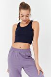 Tommy Life İndigo Basic Sıfır Kol Dar Kalıp U Yaka Kadın Crop Top - 97160 | XS