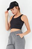 Tommy Life Füme Basic Sıfır Kol Dar Kalıp U Yaka Kadın Crop Top - 97160 | XS