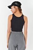 Tommy Life Füme Basic Sıfır Kol Dar Kalıp U Yaka Kadın Crop Top - 97160 | XS
