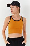 Tommy Life Hardal Basic Sıfır Kol Dar Kalıp U Yaka Kadın Crop Top - 97160 | XS