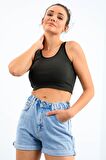 Haki Basic Sıfır Kol Dar Kalıp U Yaka Kadın Crop Top - 97162 | L