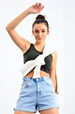 Haki Basic Sıfır Kol Dar Kalıp U Yaka Kadın Crop Top - 97162 | L