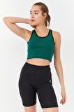 Yeşil Basic Sıfır Kol Dar Kalıp U Yaka Kadın Crop Top - 97162 | XS