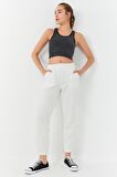 Antrasit Melanj Basic Sıfır Kol Dar Kalıp U Yaka Kadın Crop Top - 97162 | S
