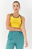 Sarı Basic Sıfır Kol Dar Kalıp U Yaka Kadın Crop Top - 97162 | XS