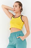 Sarı Basic Sıfır Kol Dar Kalıp U Yaka Kadın Crop Top - 97162 | XS