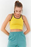 Sarı Basic Sıfır Kol Dar Kalıp U Yaka Kadın Crop Top - 97162 | XS