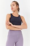 Antrasit Basic Sıfır Kol Dar Kalıp U Yaka Kadın Crop Top - 97162 | L