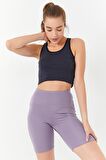 Tommy Life Antrasit Basic Sıfır Kol Dar Kalıp U Yaka Kadın Crop Top - 97162 | S