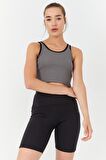 Gri Basic Sıfır Kol Dar Kalıp U Yaka Kadın Crop Top - 97162 | XS