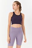 Mor Basic Sıfır Kol Dar Kalıp U Yaka Kadın Crop Top - 97162 | S