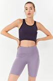 Mor Basic Sıfır Kol Dar Kalıp U Yaka Kadın Crop Top - 97162 | S