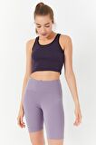 Mor Basic Sıfır Kol Dar Kalıp U Yaka Kadın Crop Top - 97162 | S