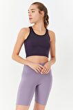 Mor Basic Sıfır Kol Dar Kalıp U Yaka Kadın Crop Top - 97162 | S
