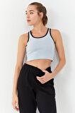 Taş Basic Sıfır Kol Dar Kalıp U Yaka Kadın Crop Top - 97162 | XS