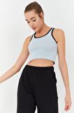 Taş Basic Sıfır Kol Dar Kalıp U Yaka Kadın Crop Top - 97162 | XS