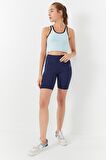 Gök Mavi Basic Sıfır Kol Dar Kalıp U Yaka Kadın Crop Top - 97162 | XS