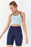 Gök Mavi Basic Sıfır Kol Dar Kalıp U Yaka Kadın Crop Top - 97162 | XS