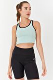 Su Yeşili Basic Sıfır Kol Dar Kalıp U Yaka Kadın Crop Top - 97162 | XS
