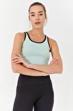 Su Yeşili Basic Sıfır Kol Dar Kalıp U Yaka Kadın Crop Top - 97162 | XS