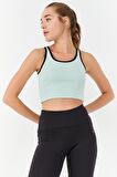 Su Yeşili Basic Sıfır Kol Dar Kalıp U Yaka Kadın Crop Top - 97162 | XS