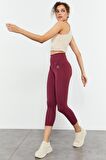 Bordo Yüksek Bel Slim Fit Dar Paça Kadın Kapri Tayt - 93097 | XL
