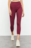 Bordo Yüksek Bel Slim Fit Dar Paça Kadın Kapri Tayt - 93097 | XL