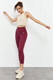 Bordo Yüksek Bel Slim Fit Dar Paça Kadın Kapri Tayt - 93097 | XL