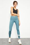 Mint Yeşili Yüksek Bel Yazı Baskılı Slim Fit Dar Paça Kadın Tayt - 94544 | L